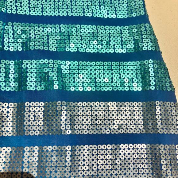 Hanukkah Bodycon Ombre Blue Sequin Striped Mini Dress 3/4 Sleeve Size M - Picture 9 of 10